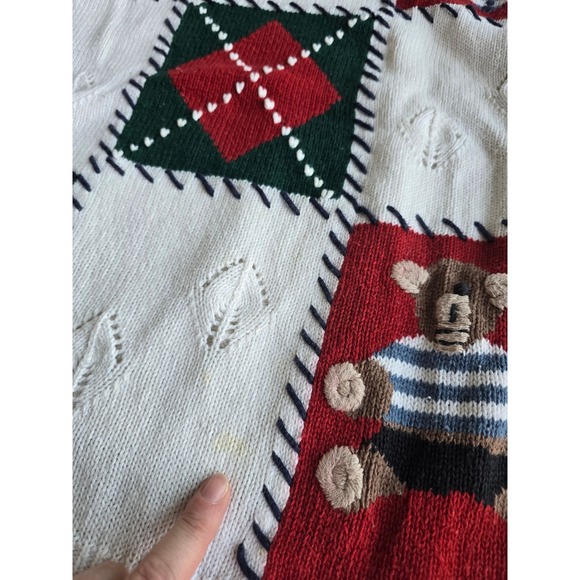 Vintage Knit Teddy Bear Crewneck Grandma Sweater SML Sport Ltd‎ Heart Argyle Med - Picture 5 of 12